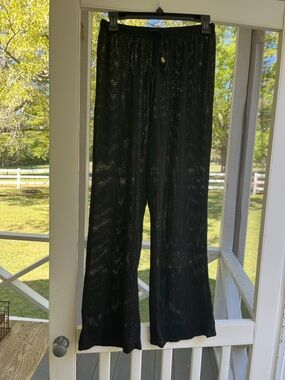 Black Sheer Knit Wide-Leg cover up bottoms